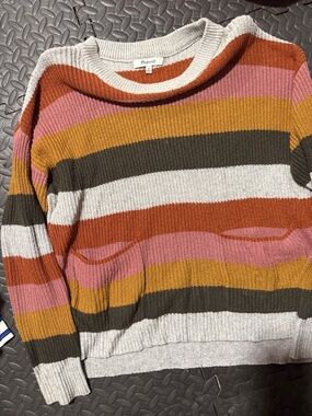 Madewell Striped Crewneck Sweater in Rust, Pink, Mustard, Olive, and Cream XS